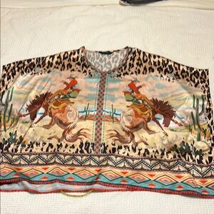 Western Themed Poncho with Leopard Print